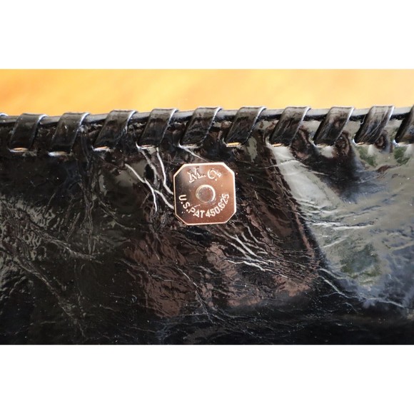 M.C. Patent Leather Blk Gray Faux Gator Print Purse Multiple Compartments Tassel - Picture 11 of 16